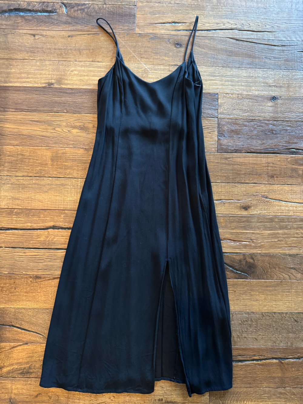 Sézane Black Satin Midi Slip Dress
